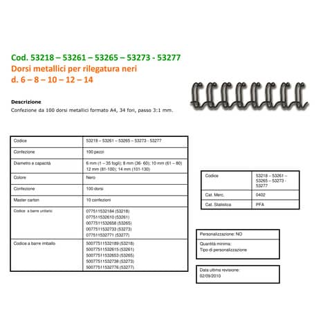 Dorsi metallici FELLOWES nero 12 mm - - capacità 81-100 fogli conf.100 - 53273